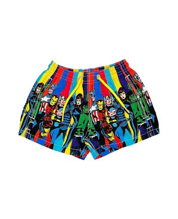 Boys Blue Marvel-Print Swim Shorts