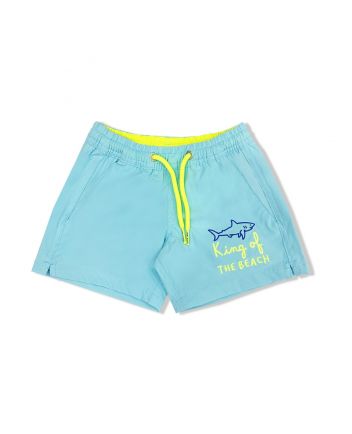 Boys Sky Blue Shark-Patch Swim Shorts