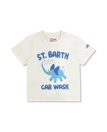 Boys Ivory Elephant Print Cotton T-Shirt