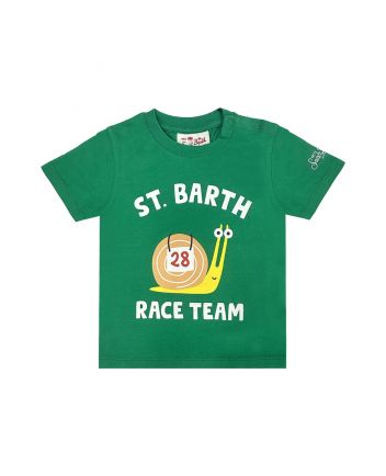 Boys Green Racen Snail Print T-Shirt