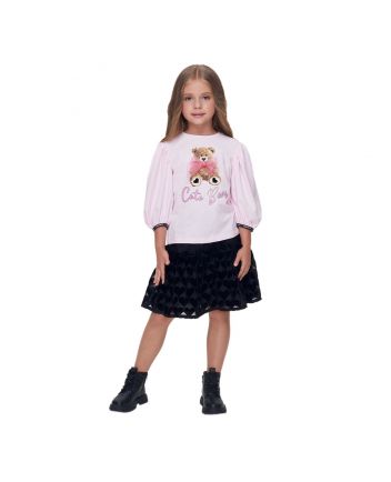 Flock Printed Volant Skirt, black