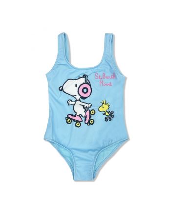 Girls Blue Snoopy Print Swimsuits