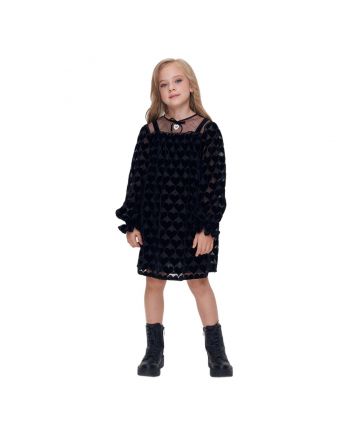 Flock Decorated Combined Dress, black(128)