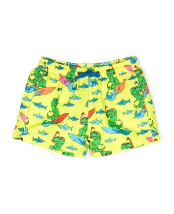 Boy Swim Shorts With Surf Rex Print