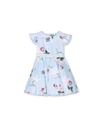 Girls Blue Floral-Print Flared Dress