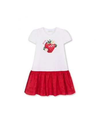 Girls White Cotton Strawberry Dress