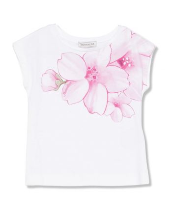 Girls White Floral-Print T-shirt