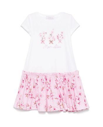 Girls White & Pink Floral-Print Dress