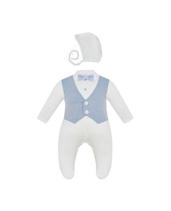 Vest Imitation Aio With Bow-Tie And Bonnet,Ecru/Navy