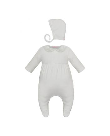 Smart velour set (Overall and Bonnet), ecru