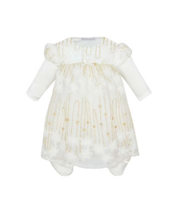 3D Flowers Decorated Smart Dress, Ecru