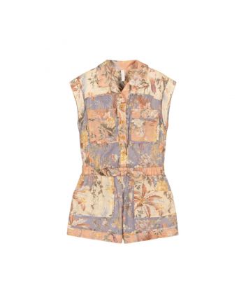 Girls Multi-Color Cotton Floral Playsuit