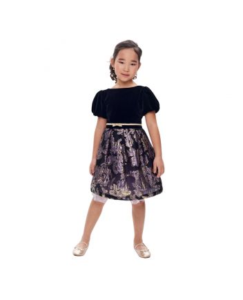 Combined Velvet and Brocade Smart Dress, black and lavander(98)