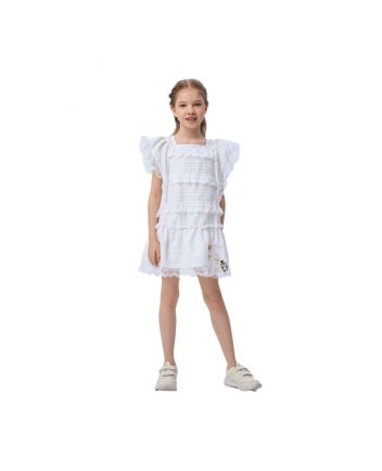 Lace Decorated Cotton Dress- warm white