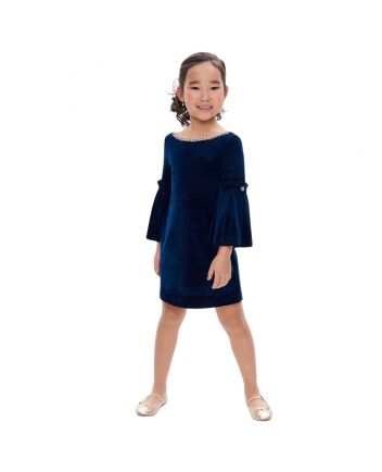 Decorated Velvet Coctail Dress, navy(128)