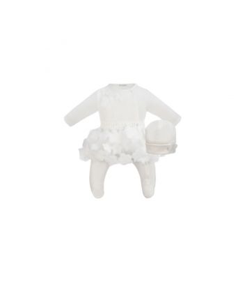 Smart Flowers Decorated Set : ( Overalls and Bonnet)- ecru