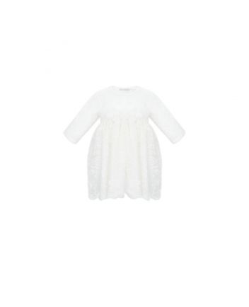 Smart Set: Flowers Decorated lace Dress-jumpsuit and bonnet- ecru