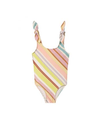 Girls Multi-Color Bow Shoulder Swimsuit