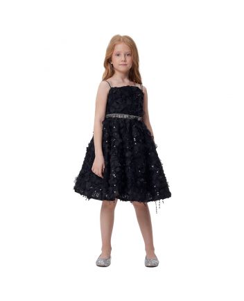 Lace Sequins Dress, shimmering black