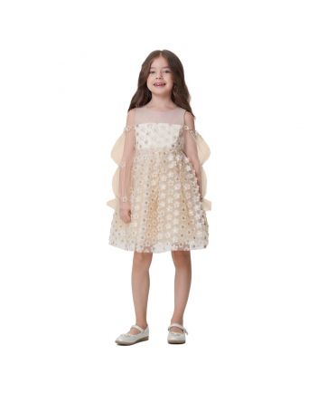 Gold Shimmering Flowers Decorated Dress, creamy