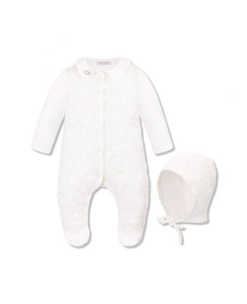 Lace Decorated Set ( Overall and Bonnet ) , ecru