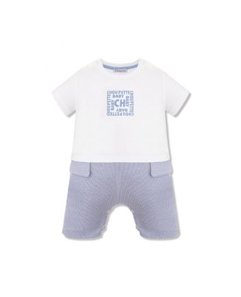 Printed Romper, ecru blue