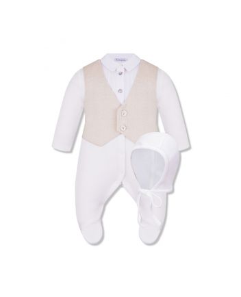 Smart Set ( Vest Immitation Overall and Bonnet ) , ecru beige