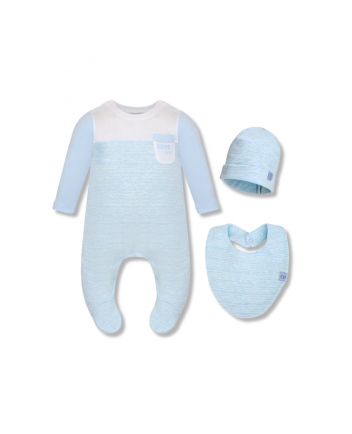 Printed Set ( Overall, Bib, Hat ) , striped blue