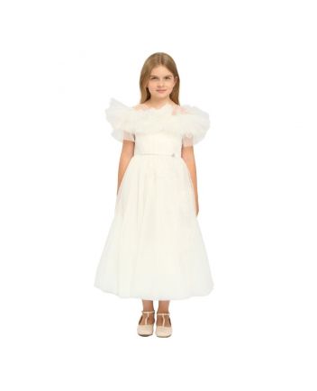 3D Flowers Decorated Fluffy Skirt Dress, ecru