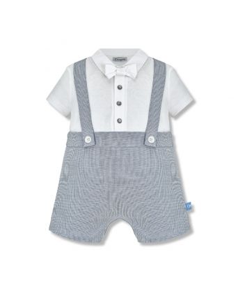 Bow-tie decorated romper, white navy