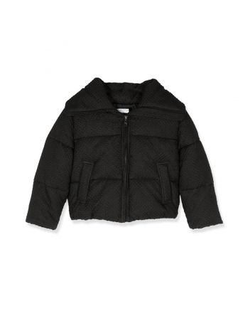Girls Black Padded Long-Sleeve Hooded Jacket