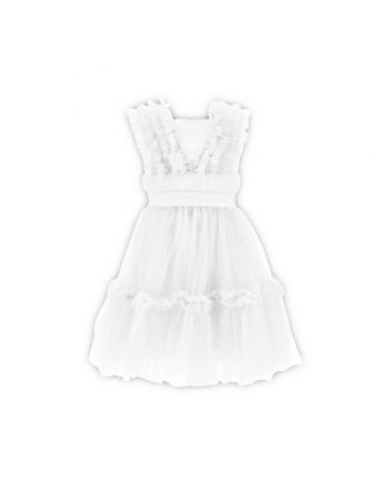 Girls White Tulle Ruffle Dress