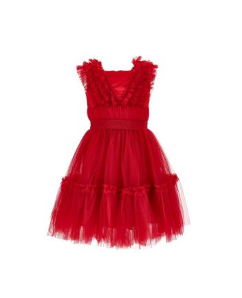 Girls Red Tulle Ruffle Dress