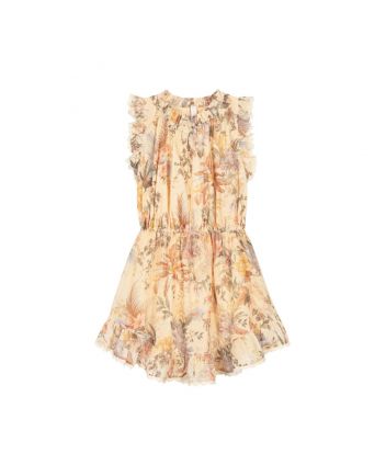 Girls Beige Cotton Floral Dress