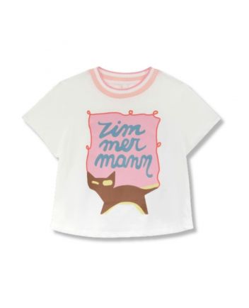 Girls White Printed Cotton T-Shirt