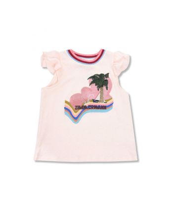 Girls Pink Printed Cap-Sleeves T-Shirt