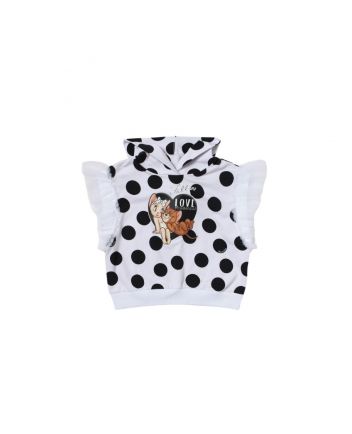 Girls White Jerry Tulle Sleeve Polka Dot Hoodie