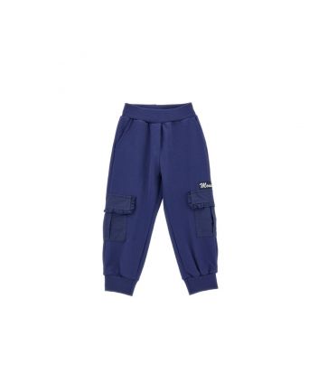 Girls Navy Blue Cotton Cargo Joggers