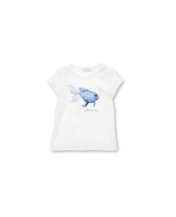Girls White Tulle and Rhinestone Fish T-shirt