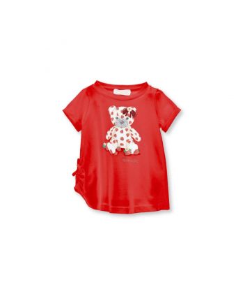 Girls Red Cotton Strawberry Bear T-Shirt