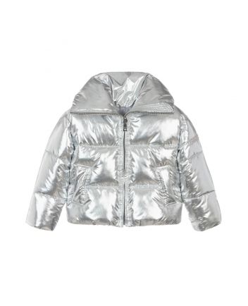 Girls Metallic Silver Puffer Jacket