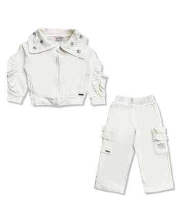Girls Ivory Rhinestones Tracksuit