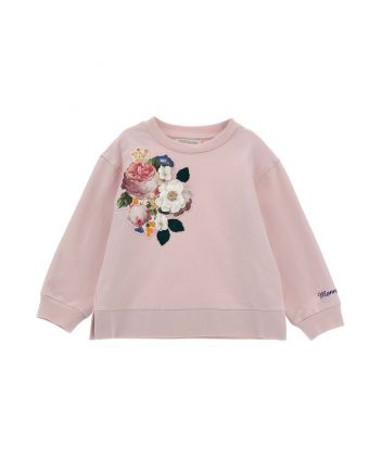 Girls Pink Floral Contrasting Embroidery Sweatshirt