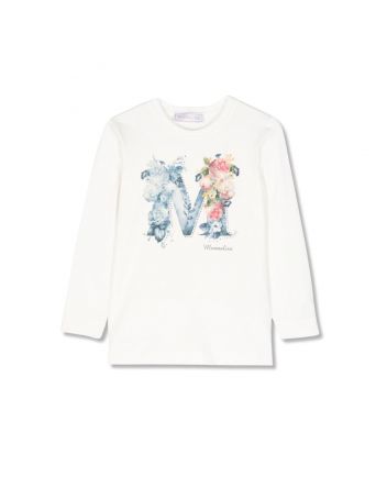 Girls White M Floral-Print Full-Sleeves T-shirt
