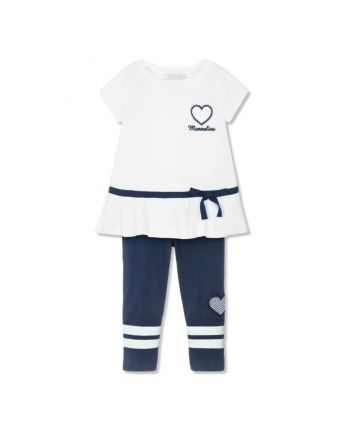 Girls Blue & White Cotton Leggings Set