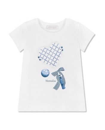 Girls White Cotton Tennis Racquet T-Shirt
