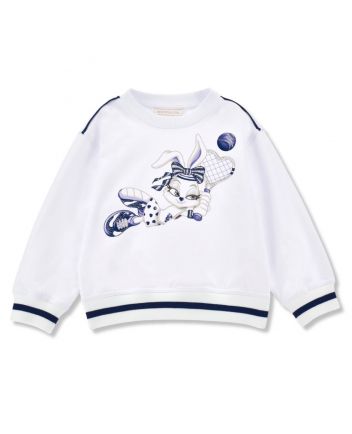 Girls White Tennis Bunny-Print Sweatshirt