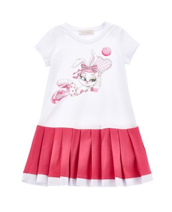 Girls White & Pink Dress with Glam Print