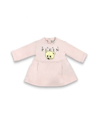 Baby Girls Pink Logo Print Full Sleeves Dress