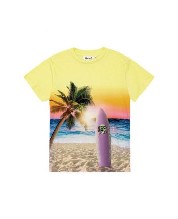 Boys Yellow Cotton Surf-Print T-Shirt